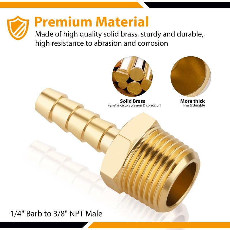 KOOTANS 4pcs Brass Hose Barb Fittings 1/4" Hose Barb to 3/8 NPT Male Thread Air Hose Fittings Brass Quick Coupler Air M Type Adapter Connector Fitting - Image 3
